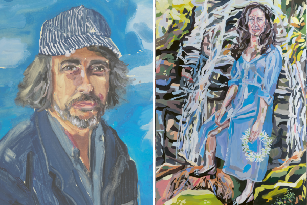(Left) Laura Jones, Oli, 2025. (Right) Oliver Watts, Laura in the waterfall, 2025.